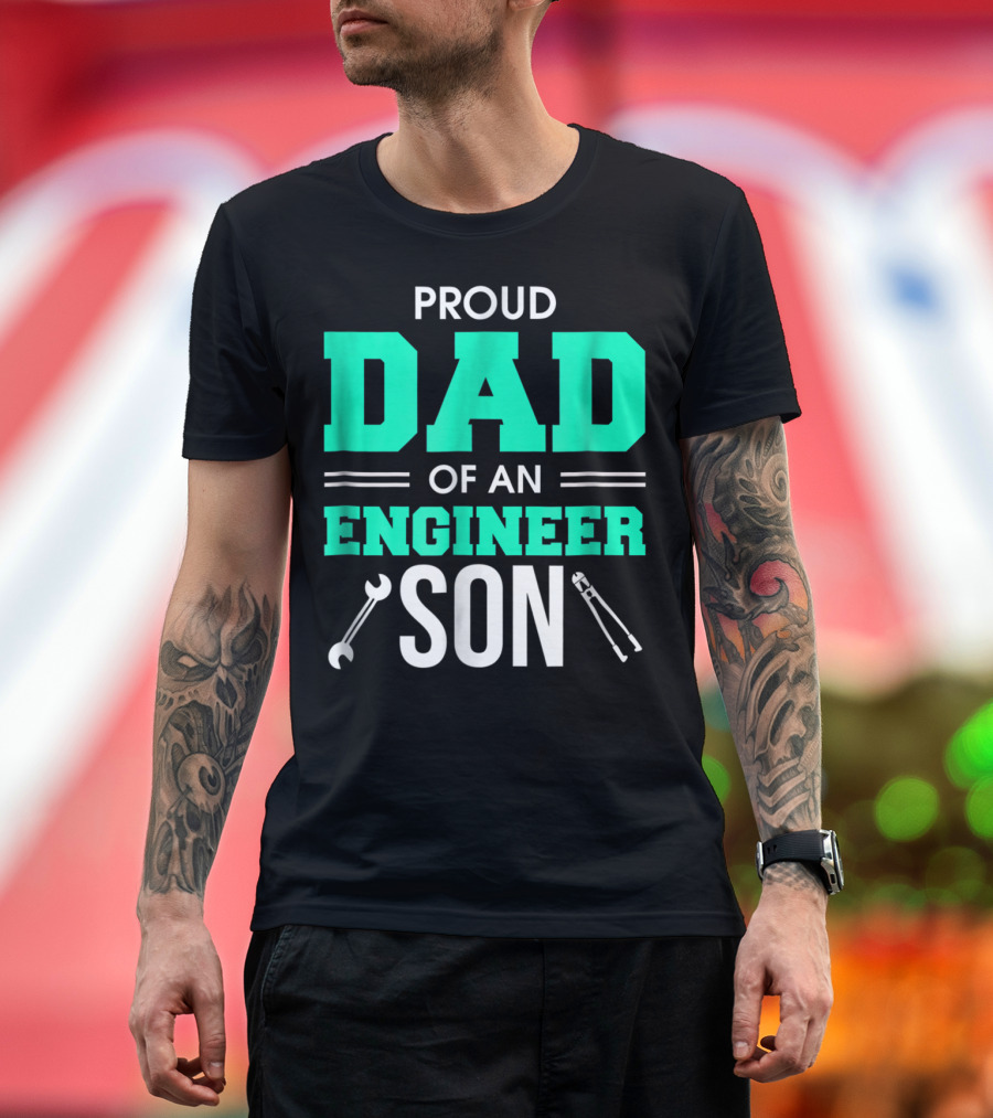 Proud Dad of an Engineer Son with Wrench and Tool Icons T-Shirt