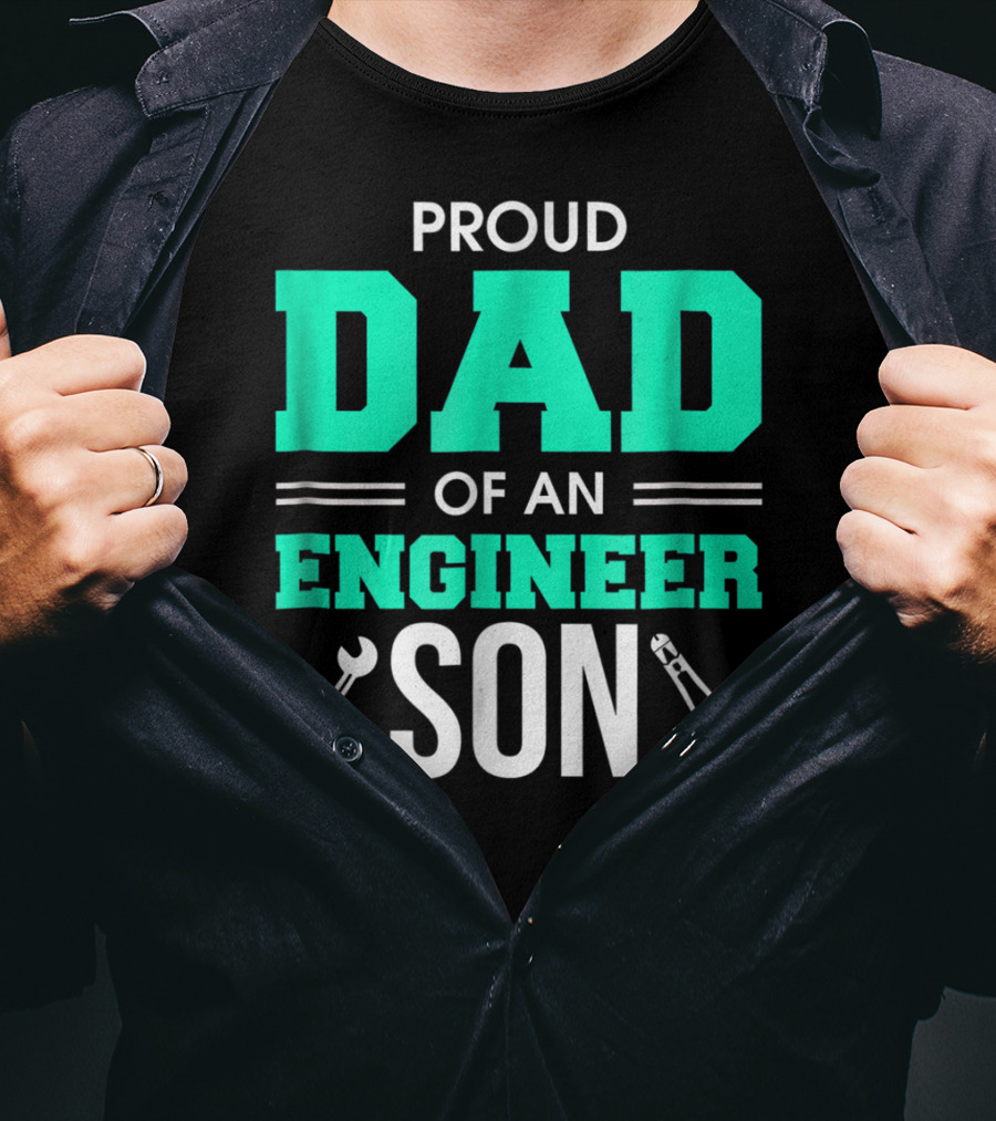 Proud Dad Of An Engineer Son With Wrench And Tool Icons T-Shirt