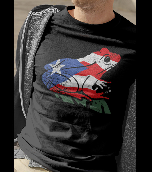 Distressed Style Puerto Rico Flag Frog Coquí Enchantment T-Shirt