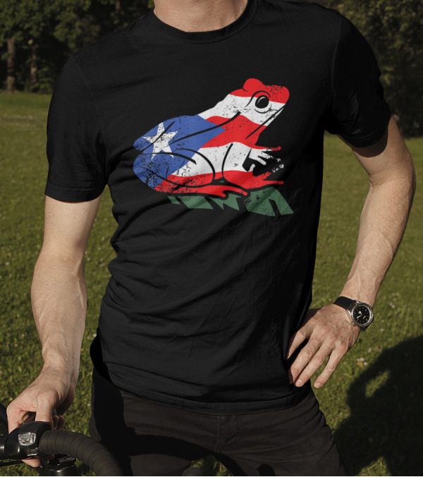Distressed Style Puerto Rico Flag Frog Coquí Enchantment T-Shirt
