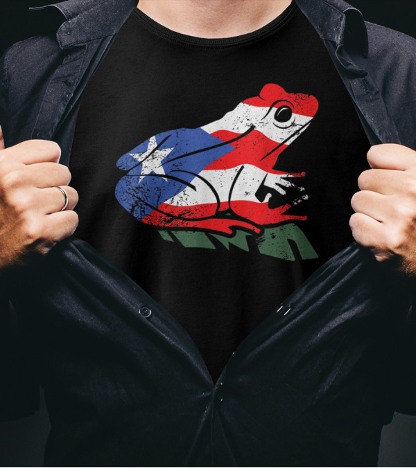 Distressed Style Puerto Rico Flag Frog Coquí Enchantment T-Shirt
