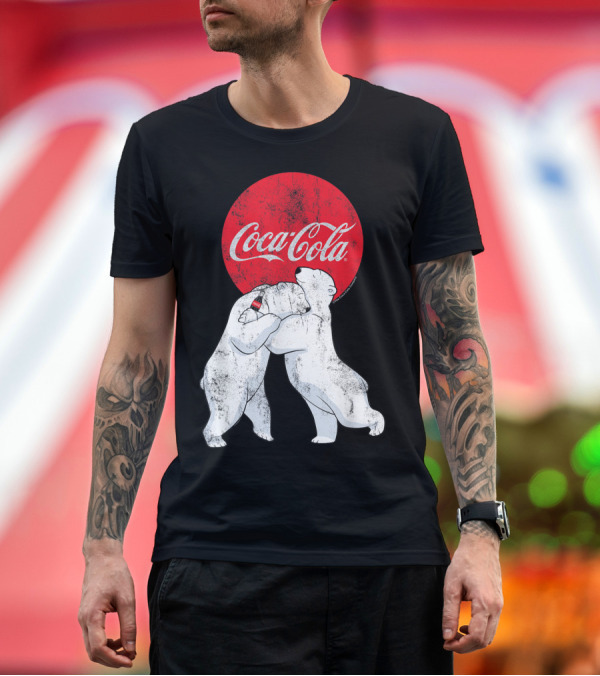 Premium T-Shirt: CocaCola Bears Embracing Under Red Circle T-Shirt CocaCola Bears Embracing Under Red Circle T-Shirt