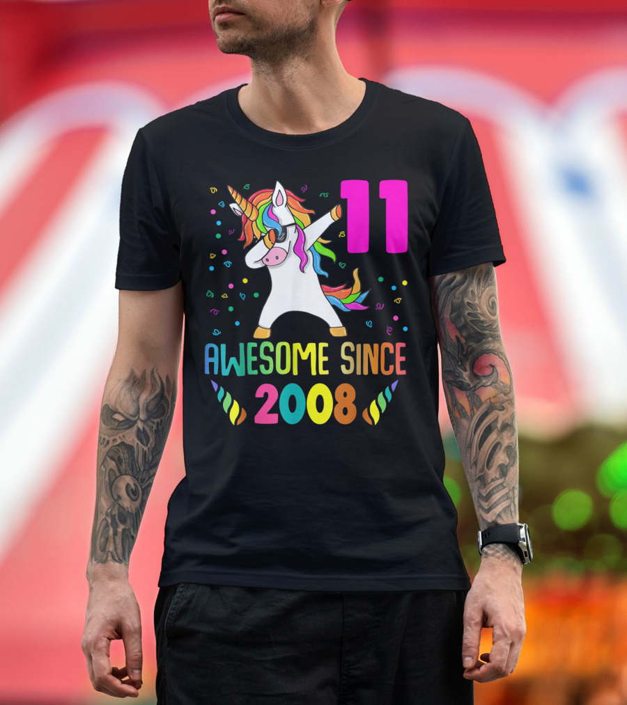 11 Awesome Since 2008 Unicorn Dabbing Birthday T-Shirt