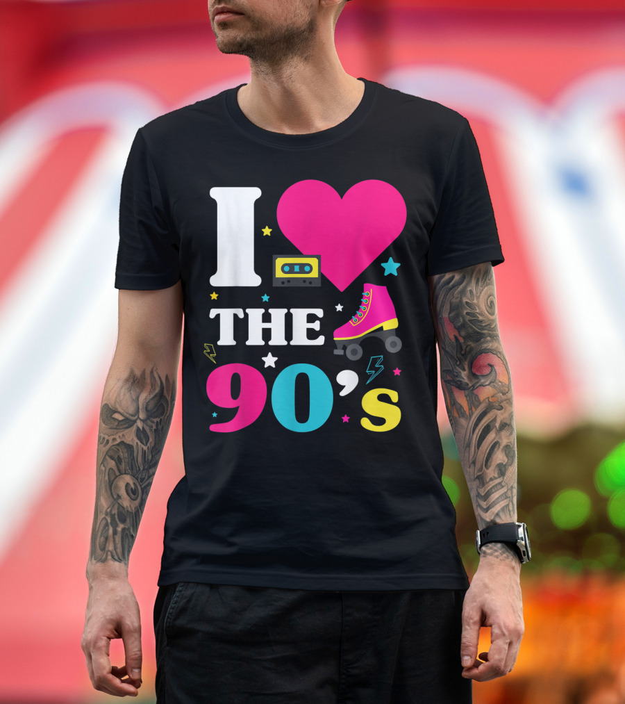 I Love The 90's Heart Cassette Roller Skate Retro Nostalgia T-Shirt