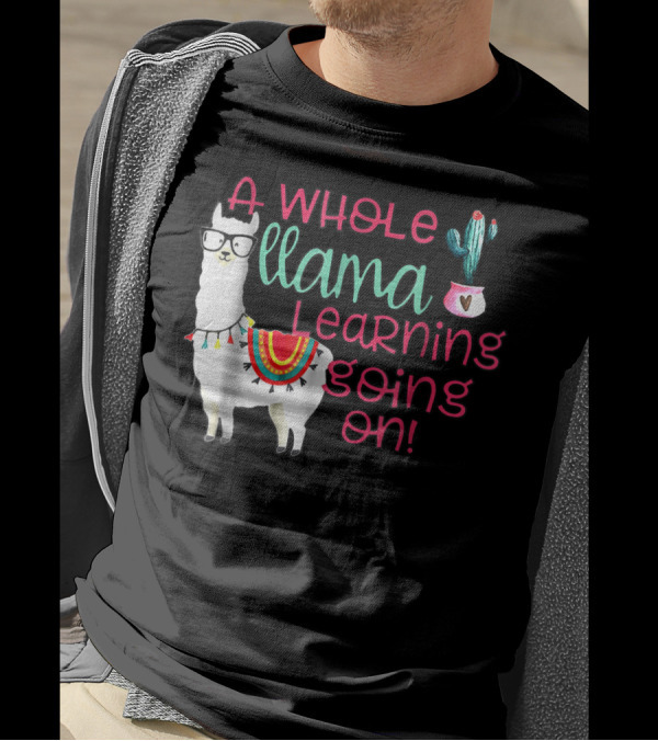 A Whole Llama Learning Going On Cactus Glasses Llama Decor T-Shirt