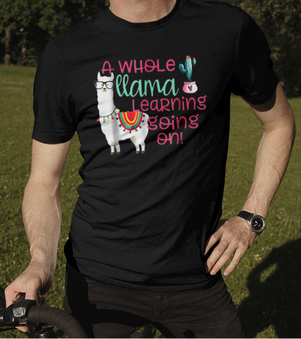 A Whole Llama Learning Going On Cactus Glasses Llama Decor T-Shirt