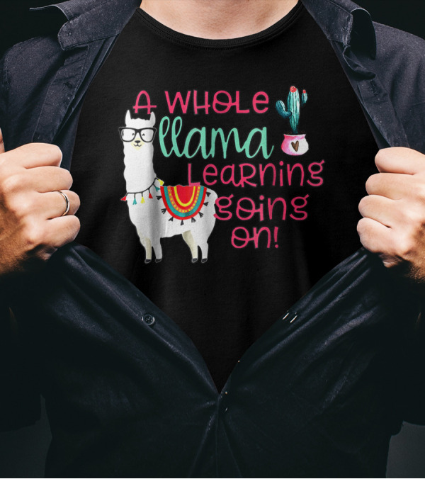 A Whole Llama Learning Going On Cactus Glasses Llama Decor T-Shirt