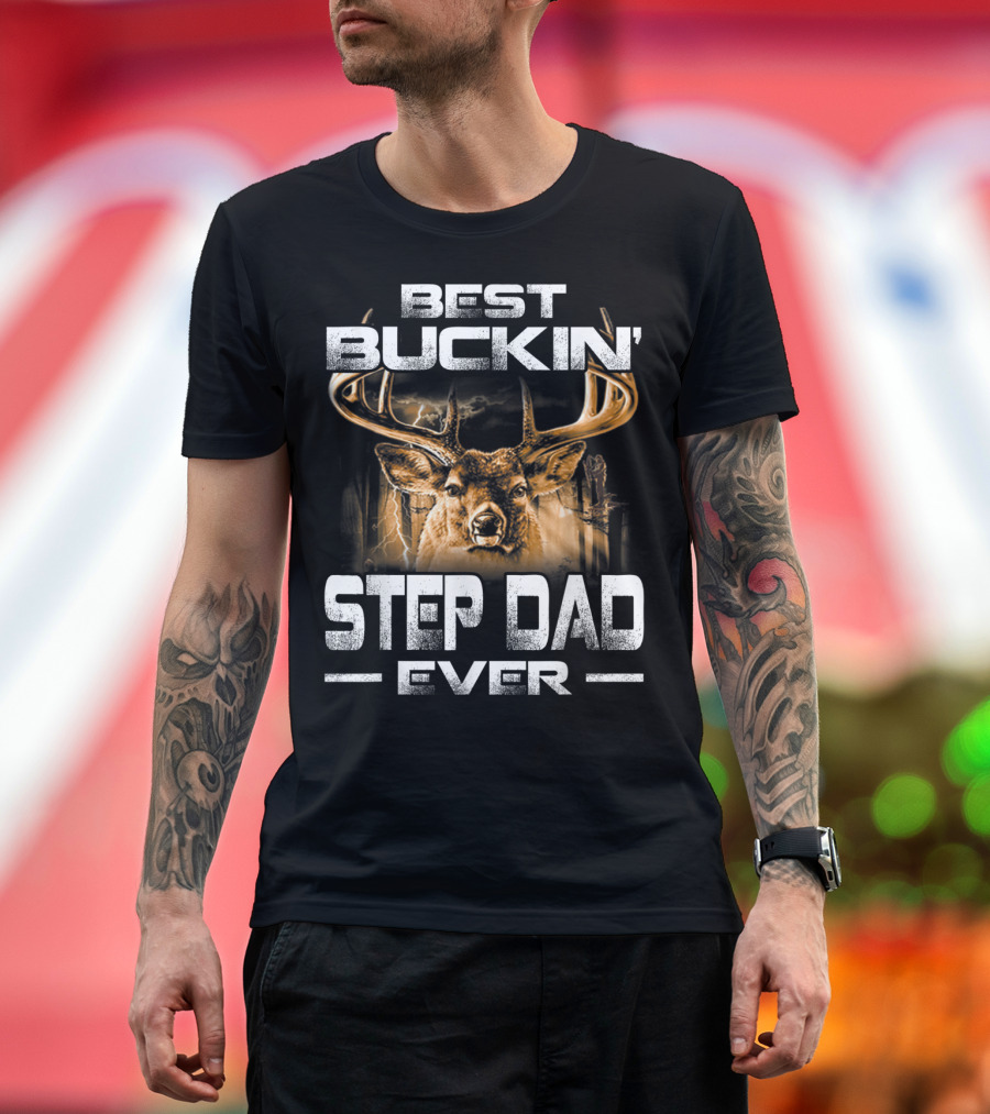 Best Buckin' Step Dad Ever Deer Hunting Buck Lightning Forest T-Shirt