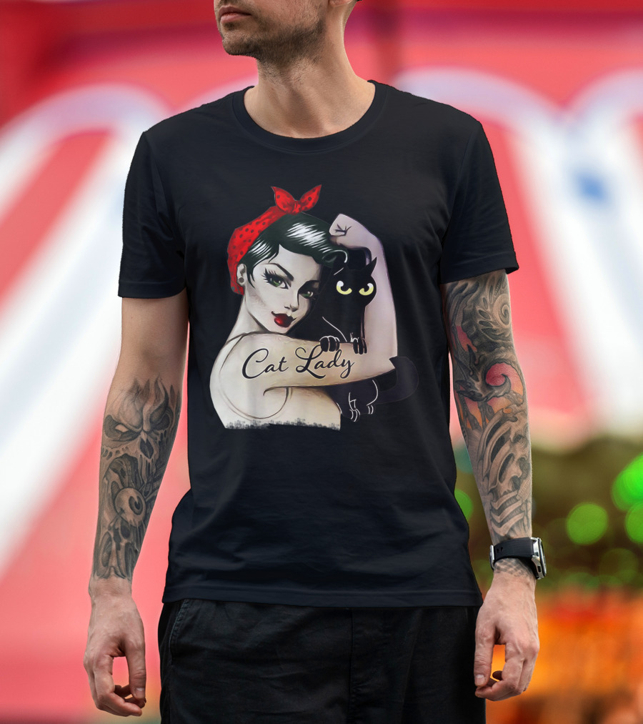 Cat Lady Rosie the Riveter She Persisted Funny Cat Kitten Lovers T-Shirt