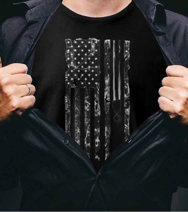 Crane Operator American Flag Hook Marble Effect T-Shirt