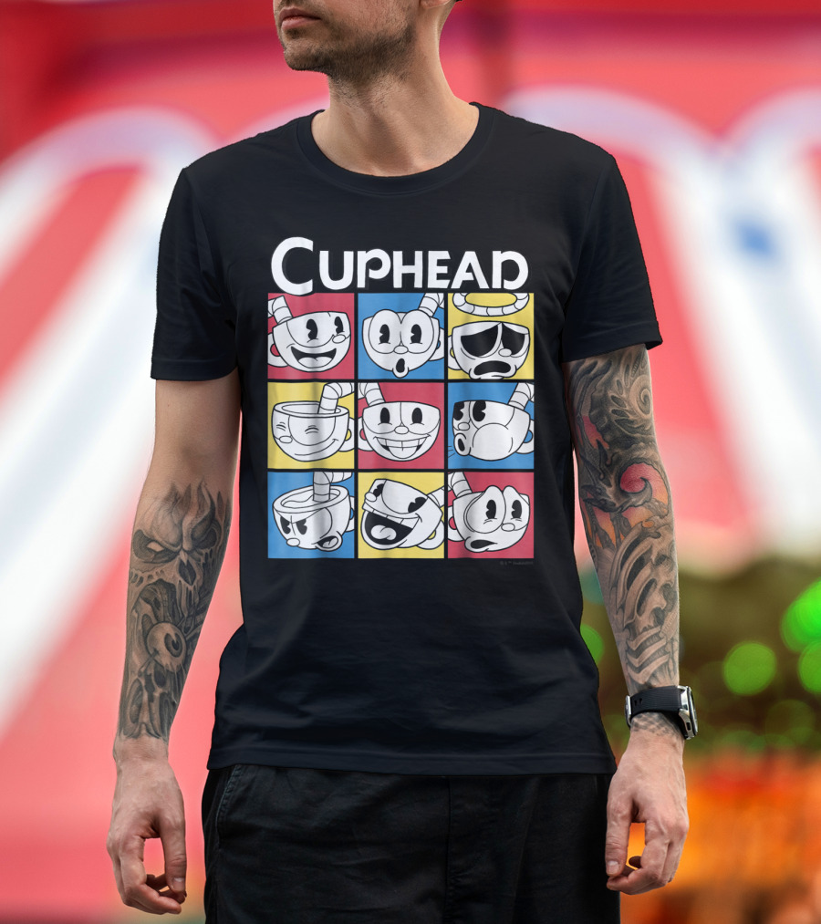 Cuphead Nine Squares Featuring Varied Facial Expressions and Emotions T-Shirt
