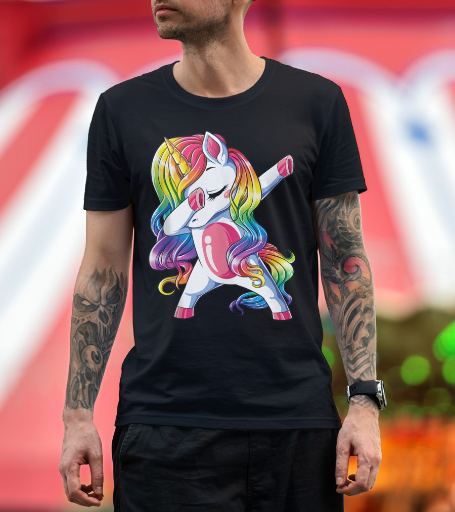 Dabbing Unicorn Funny Women Rainbow Unicorns Dab Colorful Pose T-Shirt