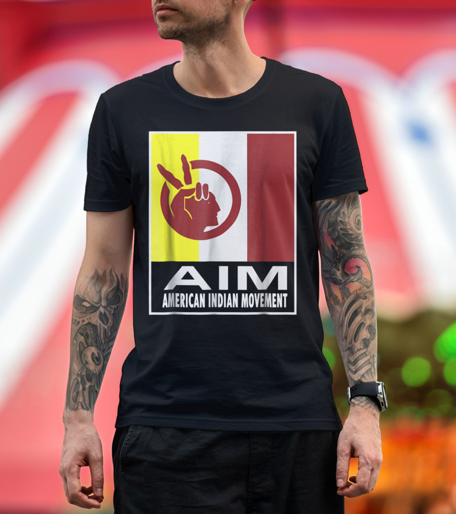 AIM American Indian Movement Flag with Red Peace Hand Symbol T-Shirt