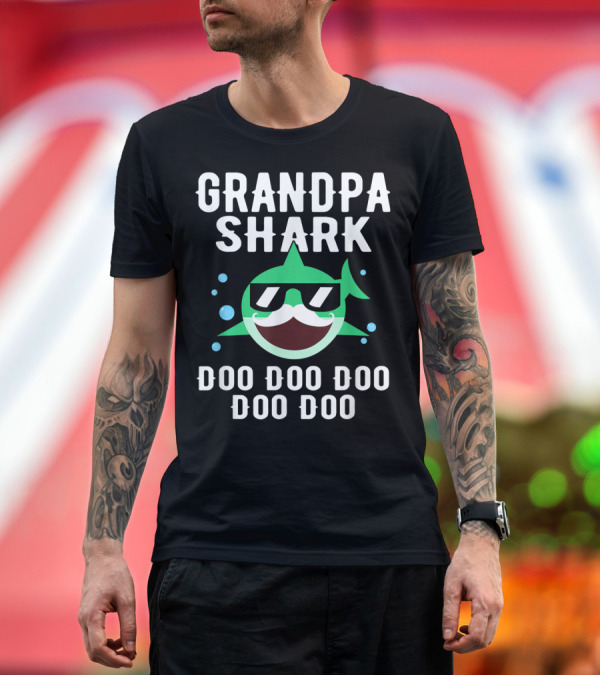 Premium T-Shirt: Grandpa Shark Doo Doo Doo Cool Sunglasses Mustache Family T-Shirt Grandpa Shark Doo Doo Doo Cool Sunglasses Mustache Family T-Shirt