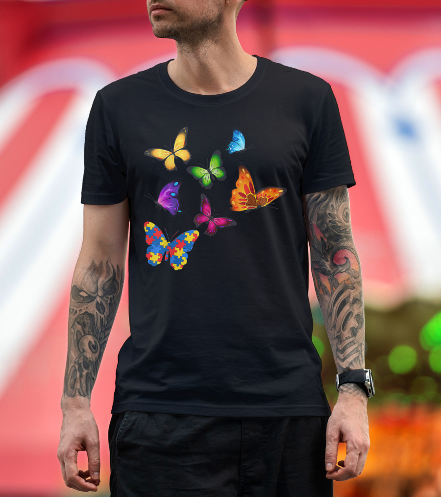 Butterfly Autism Awareness Puzzle Piece Diversity T-Shirt