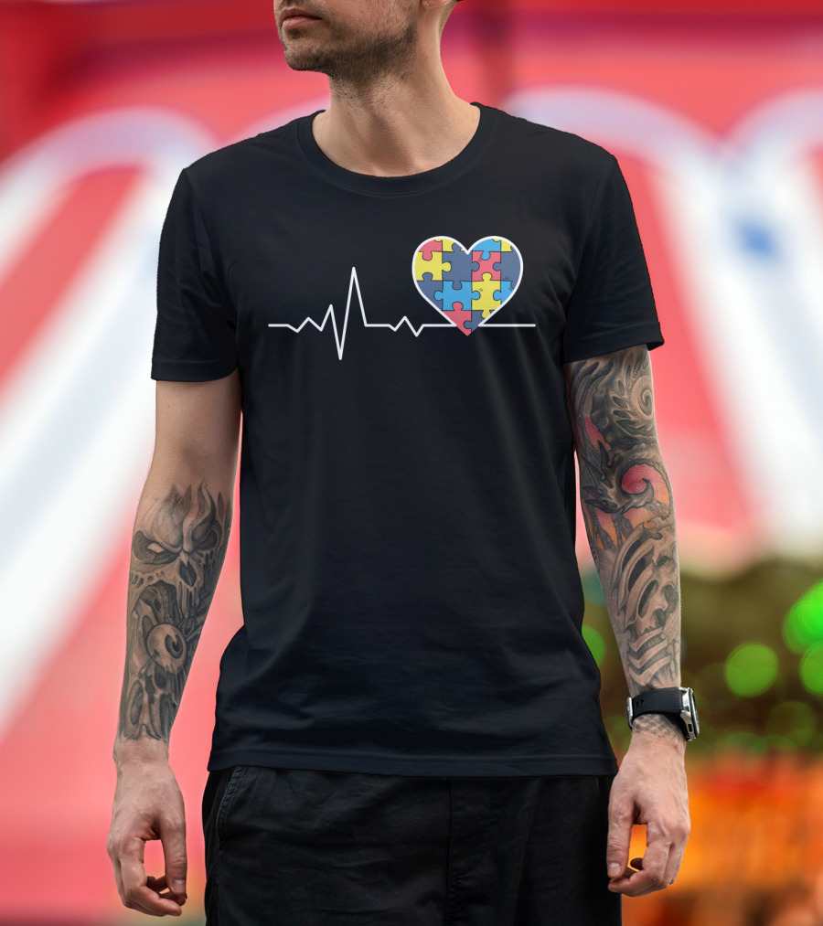 Autism Awareness Puzzle Heartbeat Heart T-Shirt