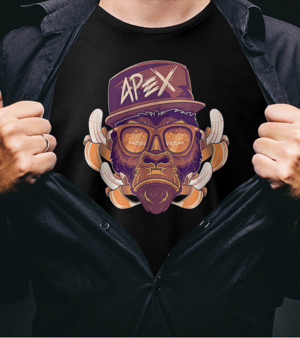 Apex Champ Predator Rank Gorilla Face With Glasses And Cap T-Shirt