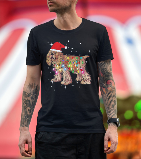 Premium T-Shirt: Cocker Spaniel with Christmas Lights and Santa Hat T-Shirt Cocker Spaniel with Christmas Lights and Santa Hat T-Shirt
