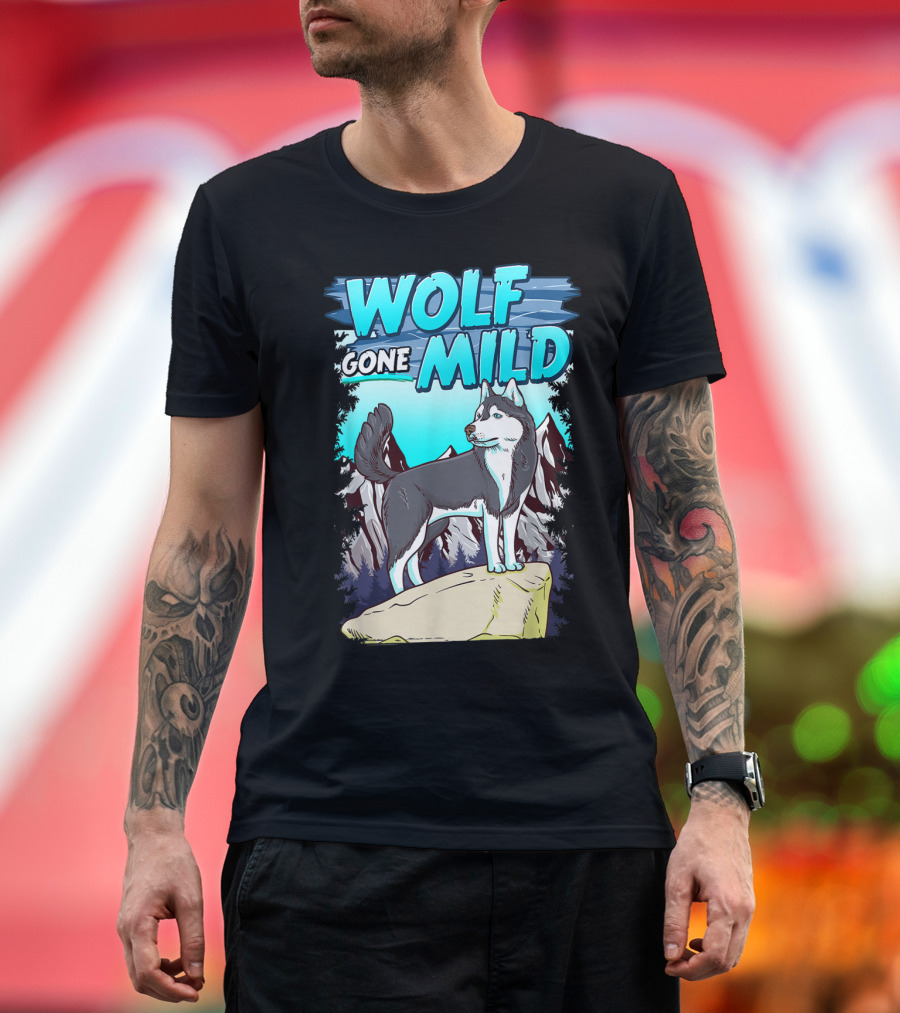 Wolf Gone Mild Siberian Husky Lover Mountain Scene T-Shirt