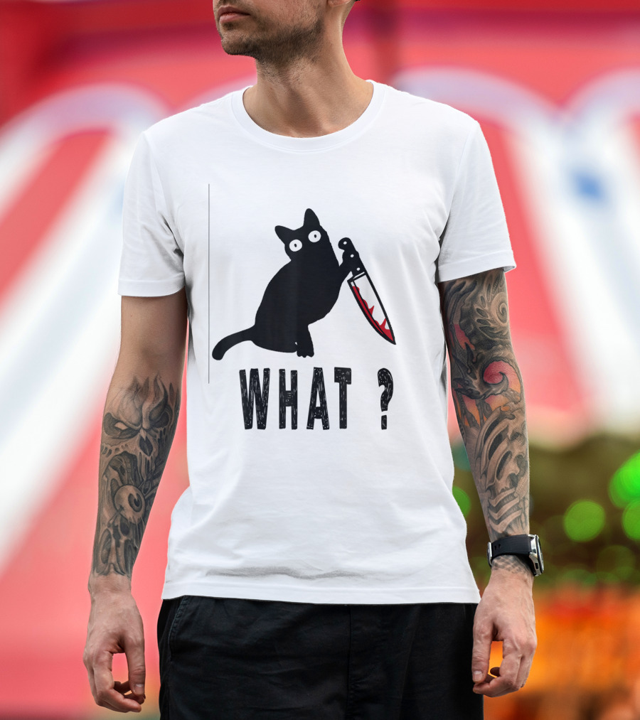What Funny Black Murderous Cat with Knife T-Shirt