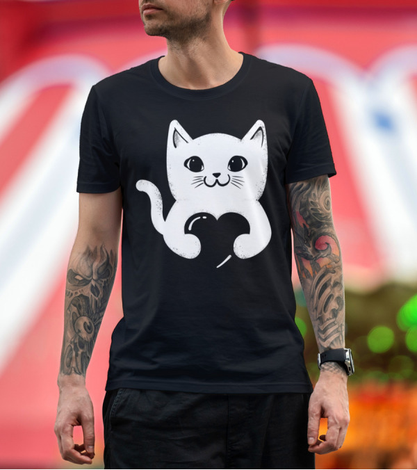 Premium T-Shirt: Cute Kitty Cat Holding Heart in Paws T-Shirt Cute Kitty Cat Holding Heart in Paws T-Shirt