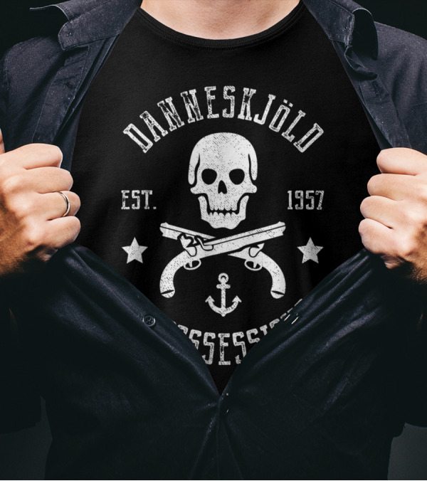 Danneskjold Repossessions Pirate Skull With Crossed Pistols Est. 1957 Anchor Stars T-Shirt