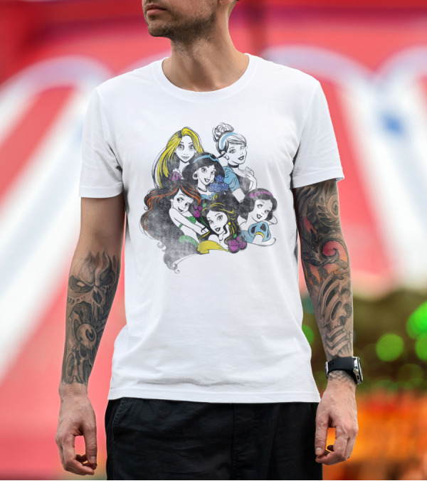 Premium T-Shirt: Disney Princess Group Vibrant Bold Color Pop T-Shirt Disney Princess Group Vibrant Bold Color Pop T-Shirt