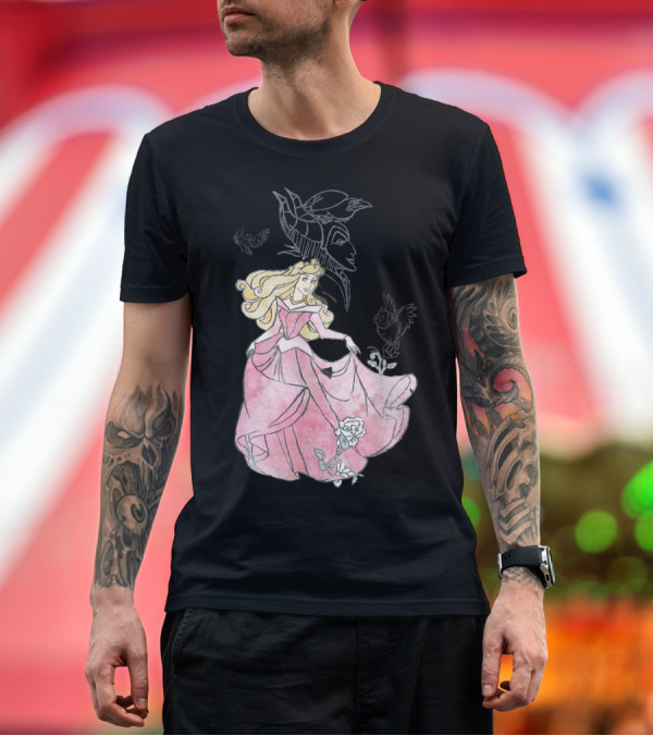 Premium T-Shirt: Disney Sleeping Beauty Aurora Maleficent Sketch Birds Rose T-Shirt Disney Sleeping Beauty Aurora Maleficent Sketch Birds Rose T-Shirt