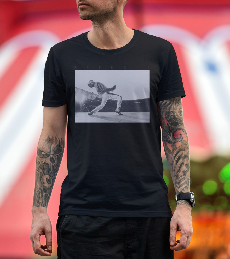 Freddie Mercury Howl Stage Blue Stadium Performance T-Shirt