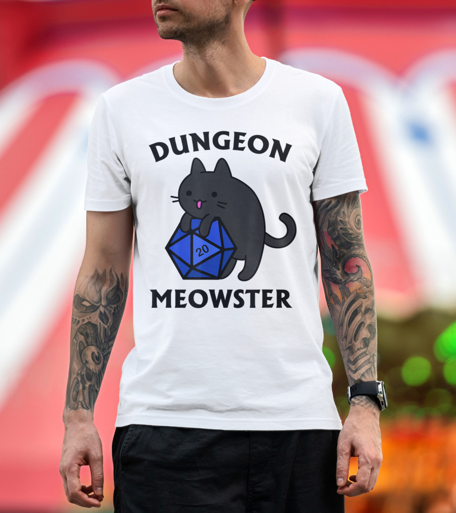 Dungeon Meowster Funny Nerdy Gamer Cat D20 T-Shirt