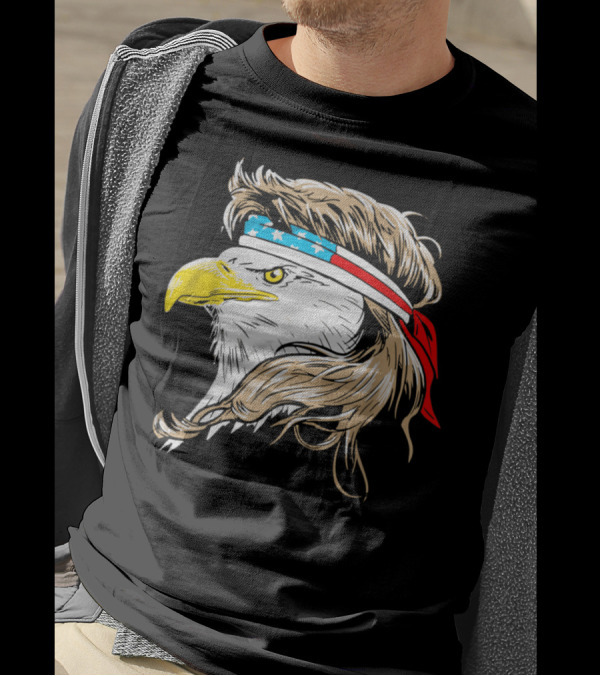 MERICA Bald Eagle Mullet USA Flag Bandana 4th Of July T-Shirt