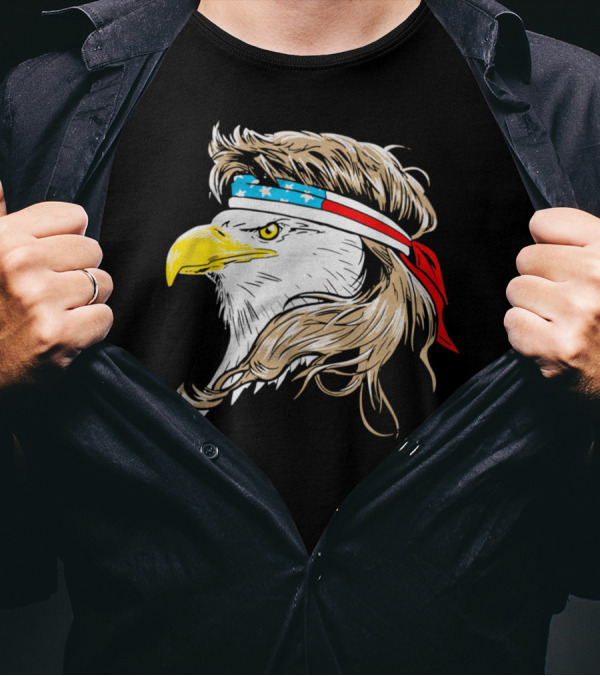 MERICA Bald Eagle Mullet USA Flag Bandana 4th Of July T-Shirt