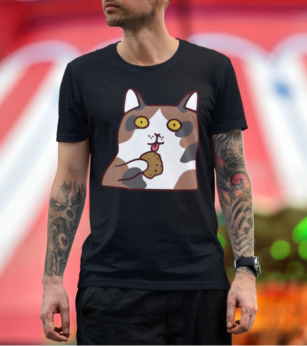 Premium T-Shirt: Calico Cat Eating Cookie for Kitten Lovers T-Shirt Calico Cat Eating Cookie for Kitten Lovers T-Shirt