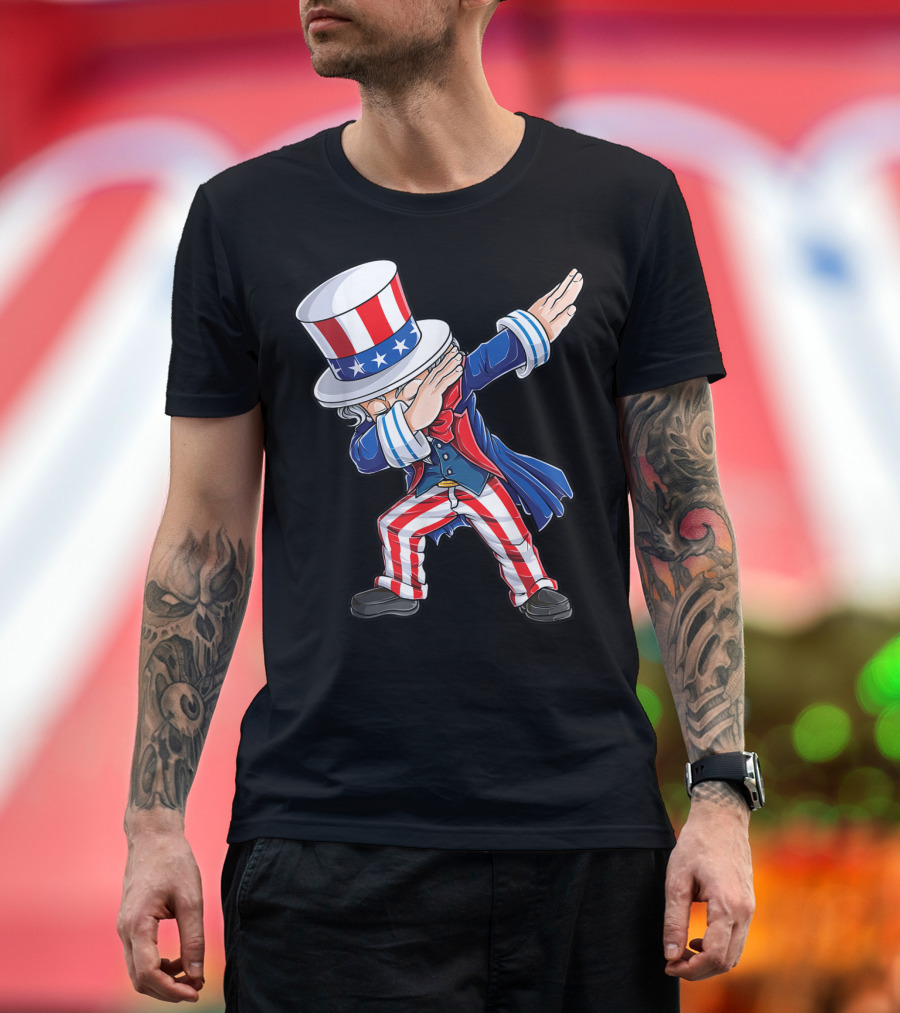 Dabbing Uncle Sam 4th of July Kids Boys Me Patriotic Dance Pose T-Shirt