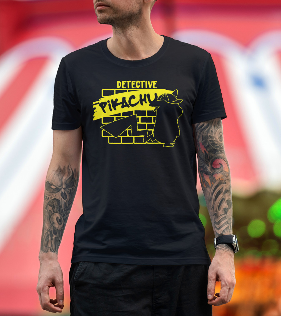 Detective Pikachu Graffiti Brick Wall T-Shirt