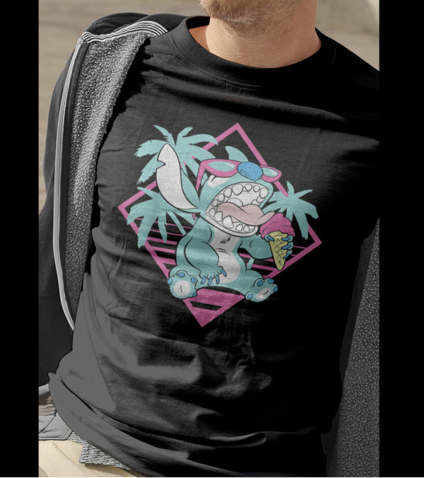 Disney Lilo Stitch Ice Cream 90s Beach Palm Trees Sunglasses T-Shirt