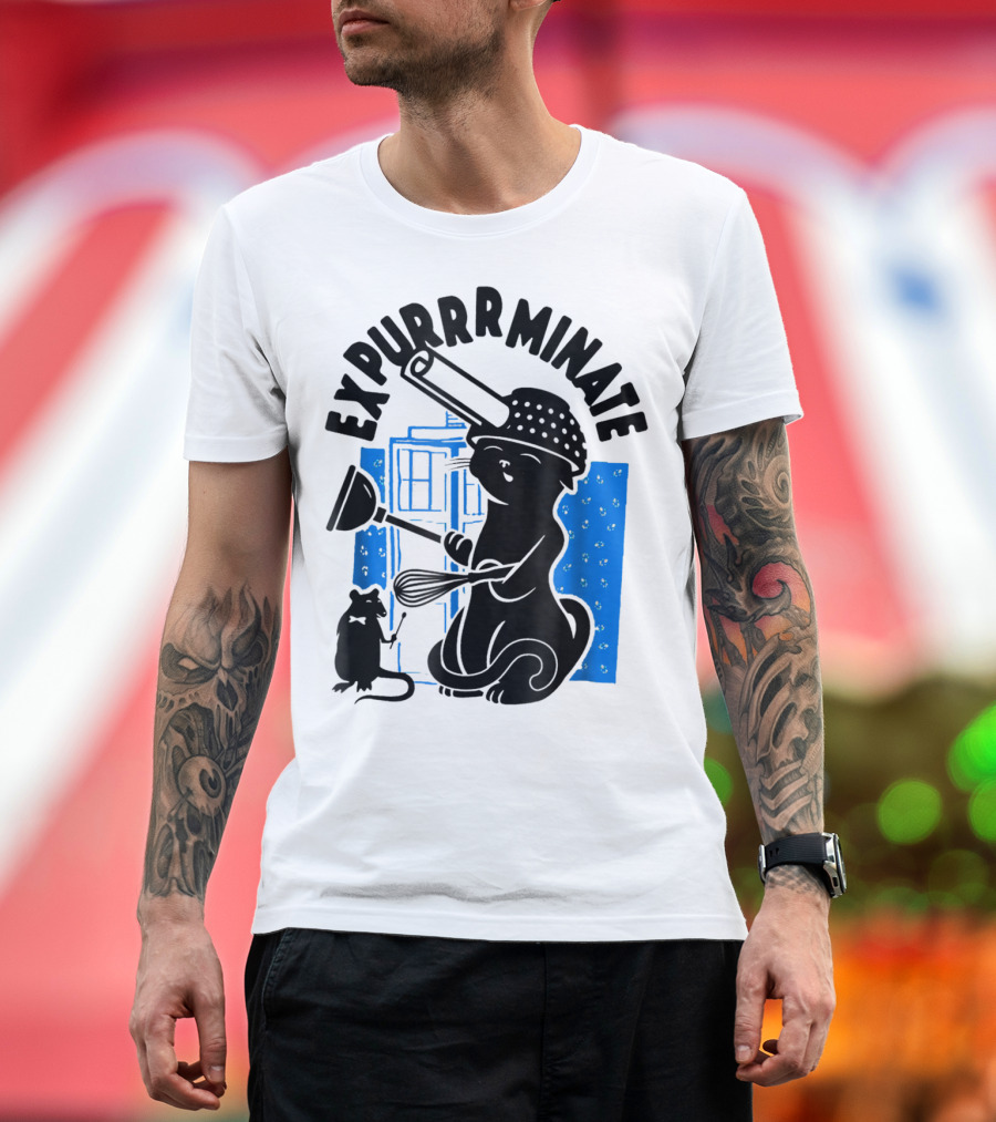 EXPURRRMINATE Dalek Cat with Whisk and Plunger T-Shirt
