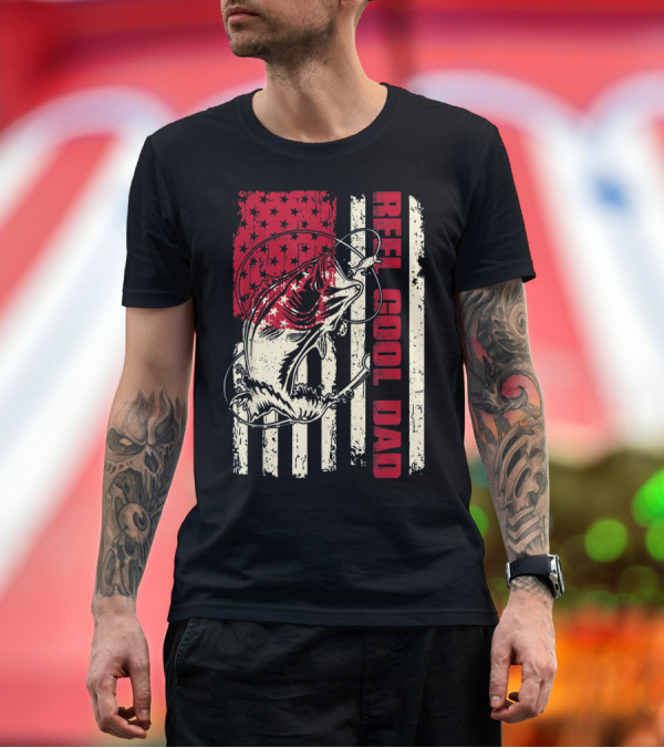 Premium T-Shirt: Reel Cool Dad Funny Fishing Fat Mens USA Flag T-Shirt Reel Cool Dad Funny Fishing Fat Mens USA Flag T-Shirt