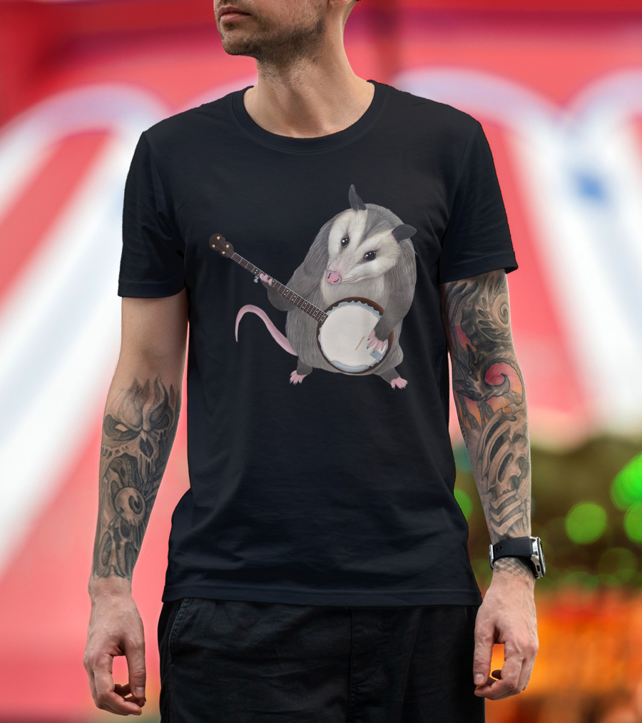 Opossum Playing Banjo Possum Holding Musical Instrument T-Shirt