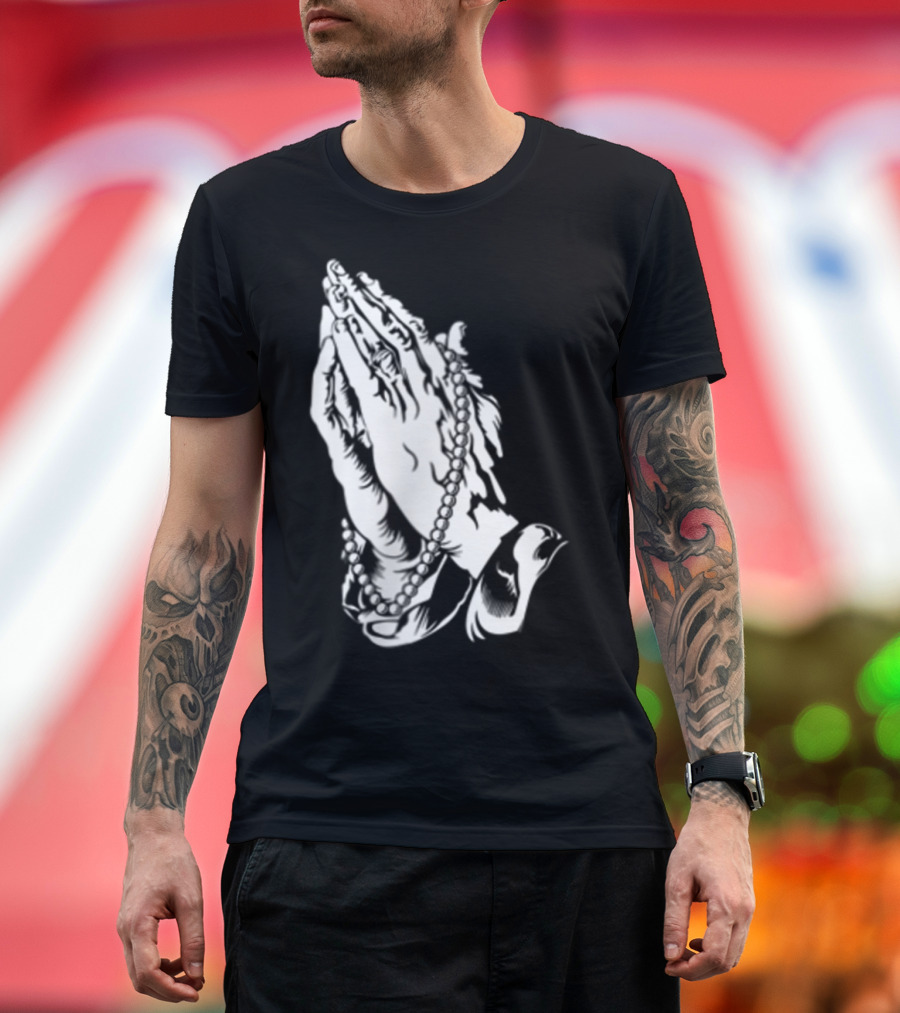 Praying Hands Blessed Rosary Image T-Shirt