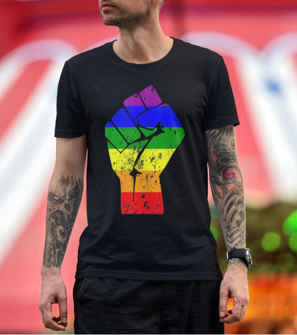 Premium T-Shirt: Rainbow Flag Resist Fist Gay Pride T-Shirt Rainbow Flag Resist Fist Gay Pride T-Shirt