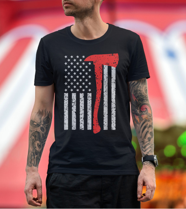 Premium T-Shirt: Thin Red Line American Flag Firefighter Axe Stars Stripes T-Shirt Thin Red Line American Flag Firefighter Axe Stars Stripes T-Shirt