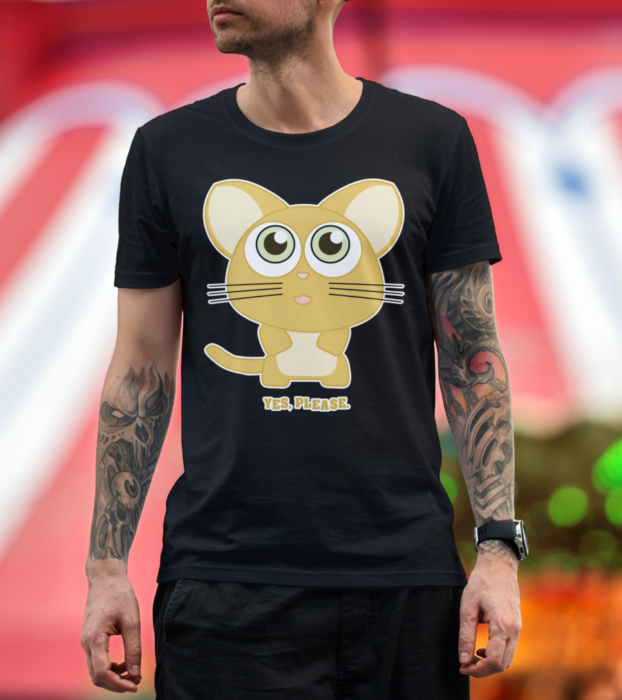 Yes Please Cute Anime Style Cat With Big Eyes 8F T-Shirt