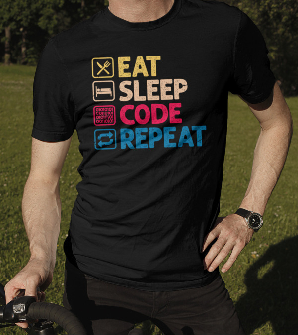 Eat Sleep Code Binary Programmer Repeat Funny T-Shirt