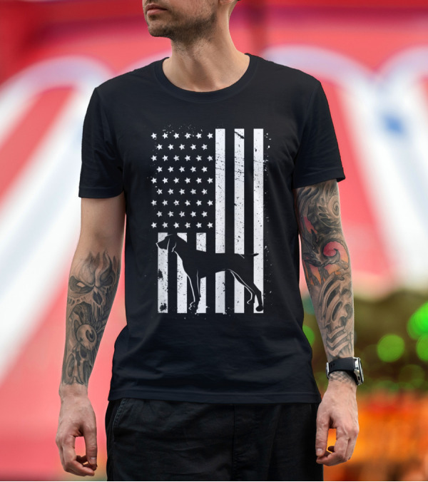 Premium T-Shirt: Patriotic German Shorthair Pointer Silhouette Against Distressed USA Flag T-Shirt Patriotic German Shorthair Pointer Silhouette Against Distressed USA Flag T-Shirt