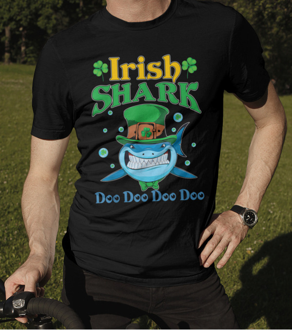 Irish Shark Doo Doo Doo Leprechaun Hat Shamrock T-Shirt