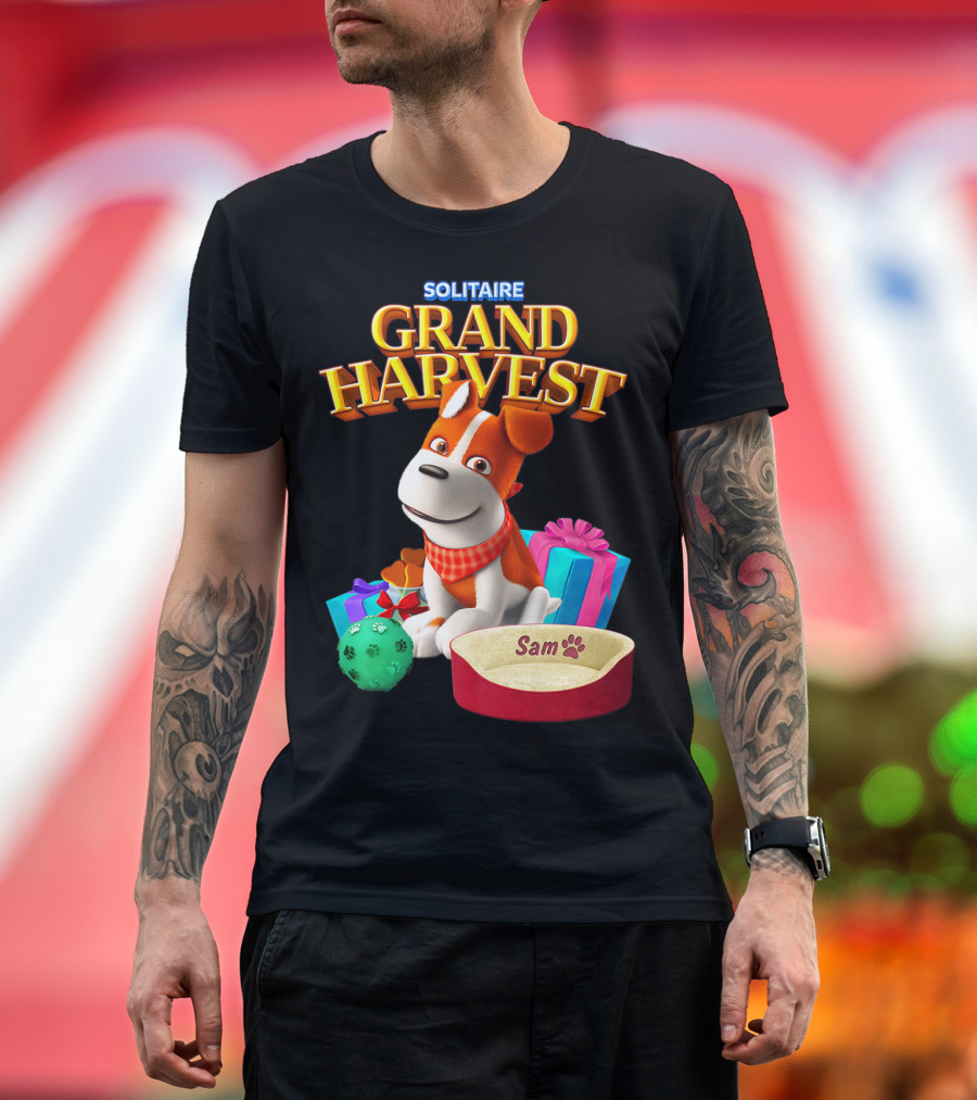 Solitaire Grand Harvest Sam the Dog with Gifts and Bed T-Shirt