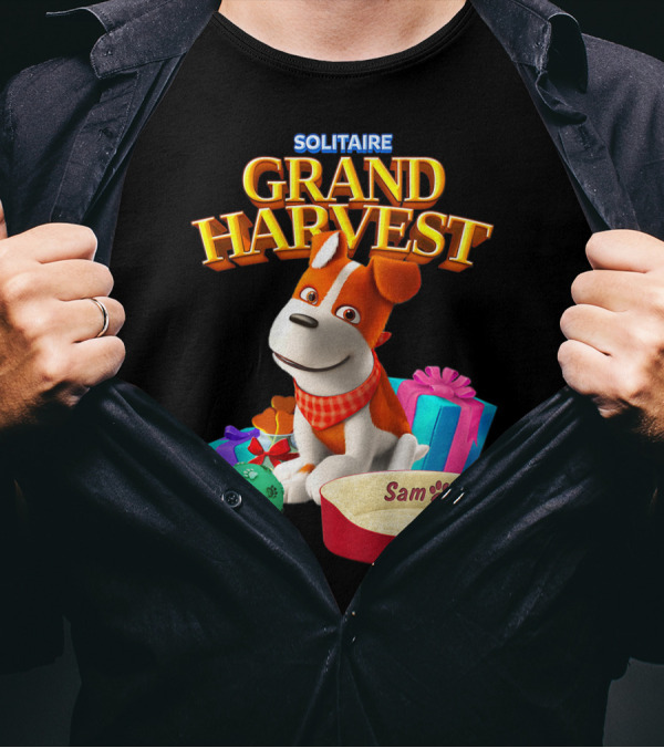Solitaire Grand Harvest Sam The Dog With Gifts And Bed T-Shirt
