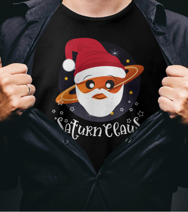Saturn Claus Santa Hat Space Science Planet Stars T-Shirt