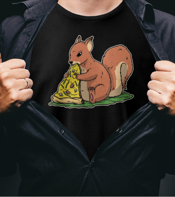 Squirrel Devouring Gooey Garbage Pizza Slice T-Shirt